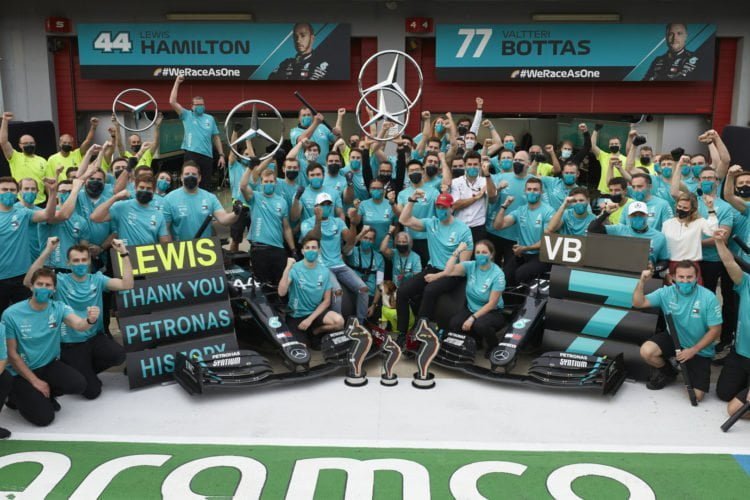 In photos: Mercedes marks magnificent seventh with century of hybrid era wins