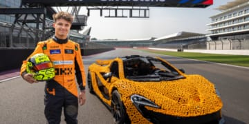 Video: Norris drives full-scale LEGO McLaren P1 at Silverstone