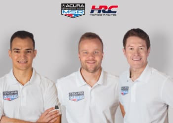Alex Palou, Felix Rosenqvist and Scott Dixon (left to right) will serve as Meyer Shank Racing's IMSA endurance drivers in 2025
