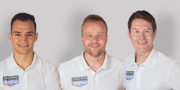 Alex Palou, Felix Rosenqvist and Scott Dixon (left to right) will serve as Meyer Shank Racing's IMSA endurance drivers in 2025