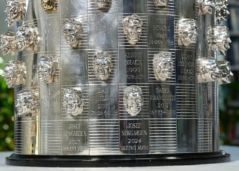 Newgarden's face now adorns the trophy twice to celebrate his accomplishments. Photo: Penske