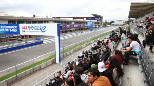 Fans watch the action in the grandstand during practice ahead of the Mexico City E-Prix at Autodromo Hermanos Rodriguez on January 10, 2025 in Mexico City, Mexico