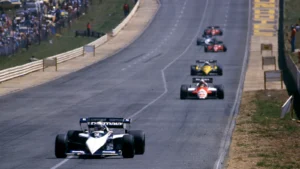 Riccardo Patrese (ITA) Brabham BT52B Bmw 1st position leads Andrea de Cesaris (ITA) Alfa Romeo 183T 2nd position