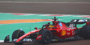 Lewis Hamilton makes his debut outing in a Ferrari F1 car