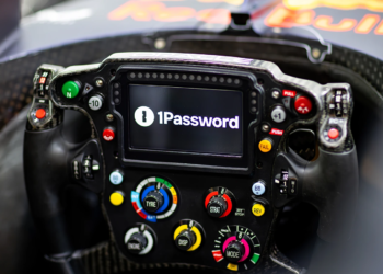 1Password's branding will feature on the Red Bull RB21 steering wheel screen during the 2025 F1 campaign