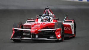Oliver Rowland of Great Britain driving the (23) Nissan Formula E Team Nissan e-4ORCE 05 during practice ahead of the Jeddah E-Prix, Round 4 of the 2025 FIA Formula E World Championship at Jeddah Corniche Circuit on February 15, 2025 in Jeddah, Saudi Arabia