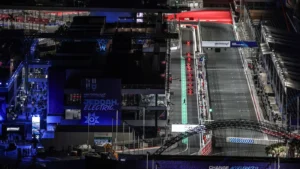 A general view of the track during shakedown and practice ahead of the Jeddah E-Prix at Jeddah Corniche Circuit on February 13, 2025 in Jeddah, Saudi Arabia