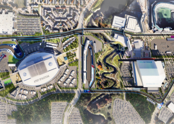 The GP of Arlington track layout winds around two stadiums. Image: GP of Arlington