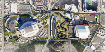 The GP of Arlington track layout winds around two stadiums. Image: GP of Arlington