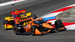 Lundgaard held off Palou late in the race, but the latter's fresh tires allowed him to speed away up the road. Photo: IndyCar - James Black