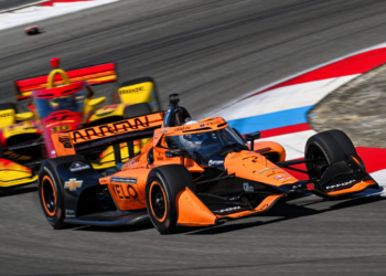Lundgaard held off Palou late in the race, but the latter's fresh tires allowed him to speed away up the road. Photo: IndyCar - James Black