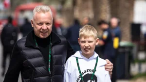 Dmitry Mazepin was a surprise visitor to the F1 testing paddock with his son Stepan