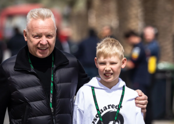 Dmitry Mazepin was a surprise visitor to the F1 testing paddock with his son Stepan