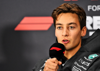 George Russell (GBR) Mercedes AMG F1 in the FIA Press Conference. 26.02.2025. Formula 1 Testing, Sakhir, Bahrain, Day One