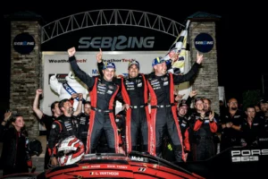 Nick Tandy (right) is the 10th driver to have won the decorated 'Triple Crown of Endurance' after the 12 Hours of Sebring