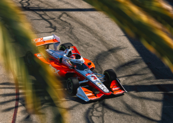McLaughlin races underneath palm trees in Long Beach. Photo: IndyCar - Joe Skibinski