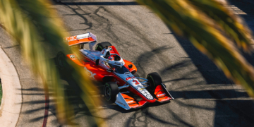 McLaughlin races underneath palm trees in Long Beach. Photo: IndyCar - Joe Skibinski