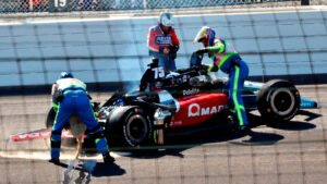 Sato's crash was the most severe of the morning run. Photo: IndyCar - Paul Hurley