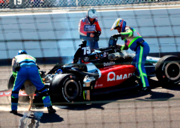 Sato's crash was the most severe of the morning run. Photo: IndyCar - Paul Hurley