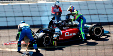 Sato's crash was the most severe of the morning run. Photo: IndyCar - Paul Hurley