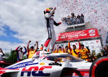 Palou carried his special HRC livery all the way to victory lane. Photo: Kevin Dejewski