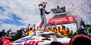 Palou carried his special HRC livery all the way to victory lane. Photo: Kevin Dejewski