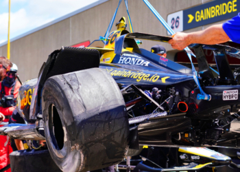 Herta's car was torn up badly in the incident. Photo: Kevin Dejewski