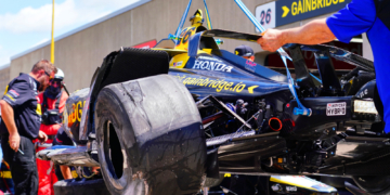Herta's car was torn up badly in the incident. Photo: Kevin Dejewski