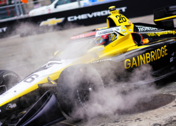 Herta drove through steam pouring from a manhole cover at the hairpin. Photo: Kevin Dejewski