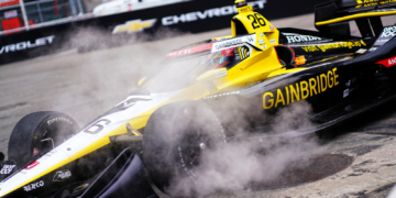 Herta drove through steam pouring from a manhole cover at the hairpin. Photo: Kevin Dejewski