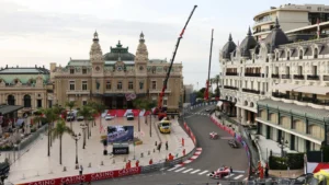 Oliver Rowland of Great Britain driving the (23) Nissan Formula E Team Nissan e-4ORCE 05 leads Jean-Eric Vergne of France driving the (25) DS Penske DS E-Tense FE25 and Norman Nato of France driving the (17) Nissan Formula E Team Nissan e-4ORCE 05 on track during practice, ahead of the Monaco E-Prix, Round 6 of the 2025 FIA Formula E World Championship at Circuit de Monaco on May 03, 2025 in Monte-Carlo, Monaco