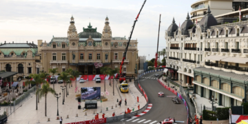 Oliver Rowland of Great Britain driving the (23) Nissan Formula E Team Nissan e-4ORCE 05 leads Jean-Eric Vergne of France driving the (25) DS Penske DS E-Tense FE25 and Norman Nato of France driving the (17) Nissan Formula E Team Nissan e-4ORCE 05 on track during practice, ahead of the Monaco E-Prix, Round 6 of the 2025 FIA Formula E World Championship at Circuit de Monaco on May 03, 2025 in Monte-Carlo, Monaco