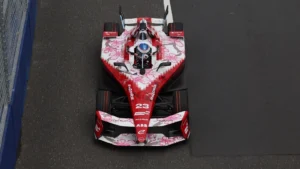 Oliver Rowland of Great Britain driving the (23) Nissan Formula E Team Nissan e-4ORCE 05 on track during practice, ahead of the Tokyo E-Prix, Round 9 of the 2025 FIA Formula E World Championship at Tokyo Street Circuit on May 18, 2025 in Tokyo, Japan