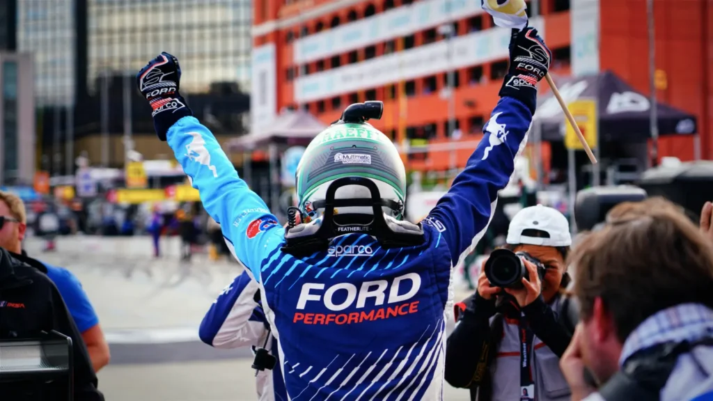 2010 24 Hours of Daytona winner Mike Rockenfeller took the win in the #64 Ford Mustang GT3