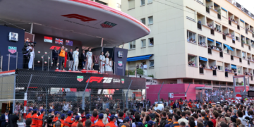 The podium (L to R): Zak Brown (USA) McLaren Executive Director; Charles Leclerc (MON) Ferrari, second; Lando Norris (GBR) McLaren, race winner; Oscar Piastri (AUS) McLaren, third. 25.05.2025. Formula 1 World Championship, Rd 8, Monaco Grand Prix, Monte Carlo, Monaco, Race Day