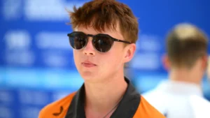 Taylor Barnard of Great Britain and NEOM McLaren Formula E Team talks to the media during Shakedown & Practice ahead of the Miami E-Prix, Round 5 of the 2025 FIA Formula E World Championship at Homestead-Miami Speedway on April 11, 2025 in Homestead, Florida.