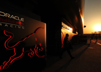 Paddock atmosphere - Red Bull Racing logo at sunset. 21.03.2025. Formula 1 World Championship, Rd 2, Chinese Grand Prix, Shanghai, China, Sprint Qualifying Day