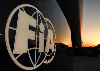 Paddock atmosphere - FIA logo at sunset. 21.03.2025. Formula 1 World Championship, Rd 2, Chinese Grand Prix, Shanghai, China, Sprint Qualifying Day