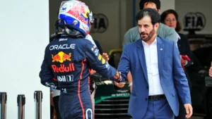 (L to R): Pole sitter Max Verstappen (NLD) Red Bull Racing in qualifying parc ferme with Mohammed Bin Sulayem (UAE) FIA President. 03.05.2025. Formula 1 World Championship, Rd 6, Miami Grand Prix, Miami, Florida, USA, Sprint and Qualifying Day