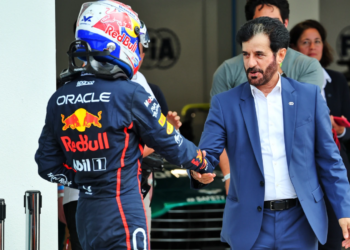 (L to R): Pole sitter Max Verstappen (NLD) Red Bull Racing in qualifying parc ferme with Mohammed Bin Sulayem (UAE) FIA President. 03.05.2025. Formula 1 World Championship, Rd 6, Miami Grand Prix, Miami, Florida, USA, Sprint and Qualifying Day