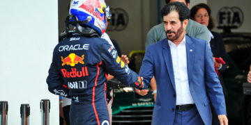 (L to R): Pole sitter Max Verstappen (NLD) Red Bull Racing in qualifying parc ferme with Mohammed Bin Sulayem (UAE) FIA President. 03.05.2025. Formula 1 World Championship, Rd 6, Miami Grand Prix, Miami, Florida, USA, Sprint and Qualifying Day