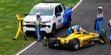 McLaughlin walks away from his damaged #3 entry before the start of last month's Indianapolis 500. Photo: Kevin Dejewski