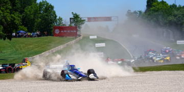Malukas spun into the gravel on the first lap, but recovered nicely. Photo: Kevin Dejewski
