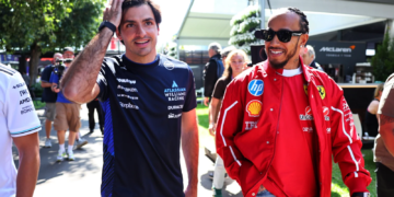 (L to R): Carlos Sainz (ESP) Atlassian Williams Racing with Lewis Hamilton (GBR) Ferrari. 13.03.2025. Formula 1 World Championship, Rd 1, Australian Grand Prix, Albert Park, Melbourne, Australia, Preparation Day