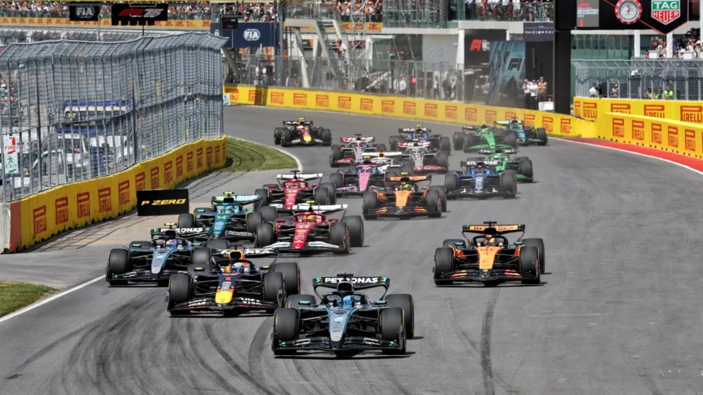 George Russell kept Max Verstappen at bay into Turn 1