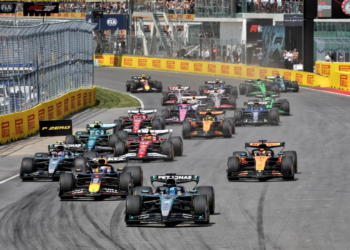 George Russell kept Max Verstappen at bay into Turn 1