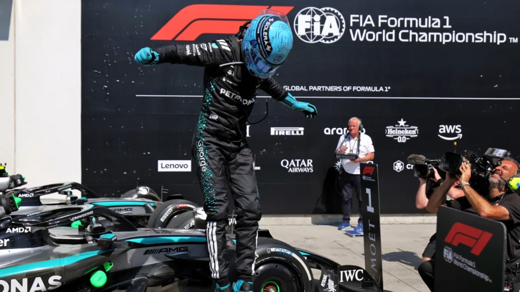 Race winner George Russell (GBR) Mercedes AMG F1 W16 celebrates in parc ferme. 15.06.2025. Formula 1 World Championship, Rd 10, Canadian Grand Prix, Montreal, Canada, Race Day