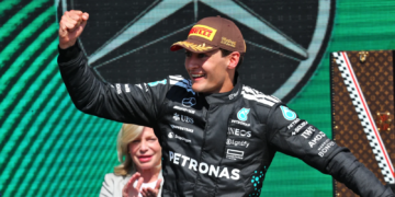 Race winner George Russell (GBR) Mercedes AMG F1 celebrates on the podium. 15.06.2025. Formula 1 World Championship, Rd 10, Canadian Grand Prix, Montreal, Canada, Race Day