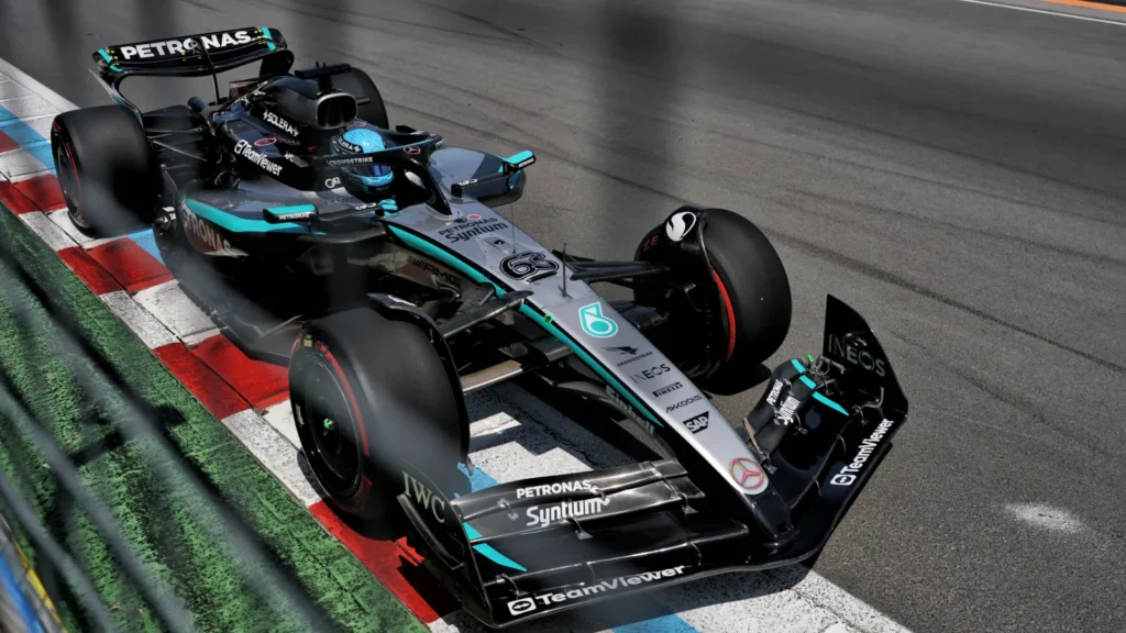 George Russell secured pole position in Canada