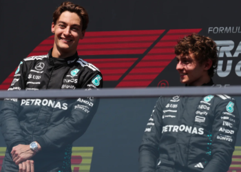 George Russell (GBR), Mercedes AMG F1 Andrea Kimi Antonelli (ITA), Mercedes AMG F1 15.06.2025. Formula 1 World Championship, Rd 10, Canadian Grand Prix, Montreal, Canada, Race Day